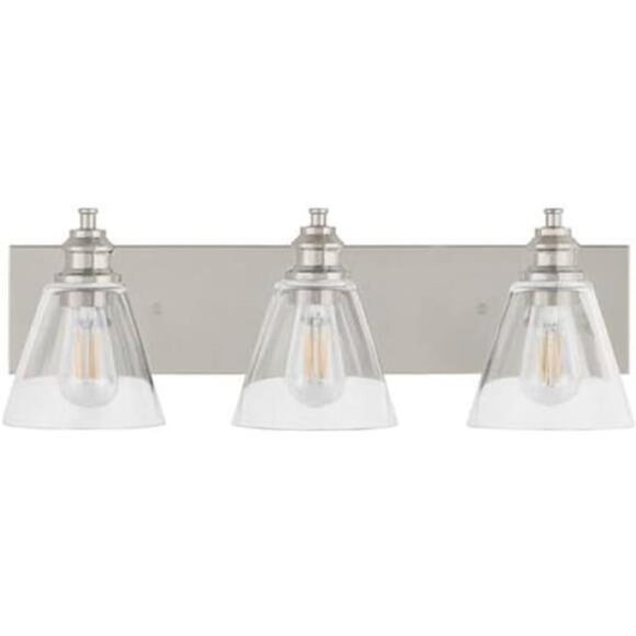 Manor 24 in. 3-Light Polished Nickel Industrial Bathroom Vanity Light with Clear - Picture 2 of 2